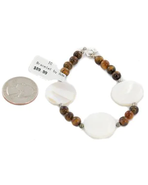 Certified Authentic Navajo .925 Sterling Silver Natural Tigers Eye Mother of Pearl Native American Bracelet 13038-18 Certified Authentic Navajo .925 Sterling Silver Natural Tigers Eye Mother of Pearl Native American Bracelet 13038-18