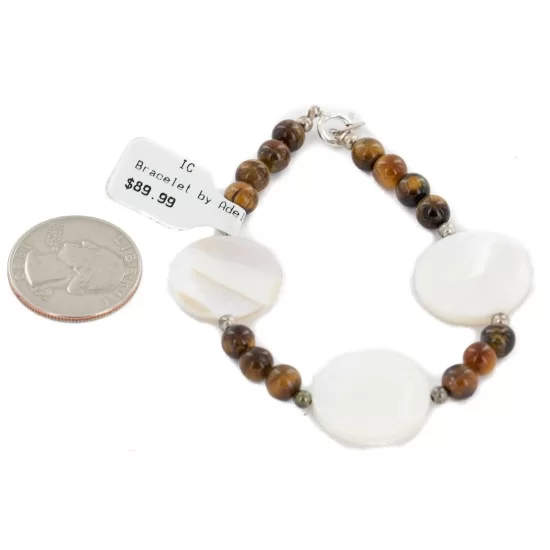 Certified Authentic Navajo .925 Sterling Silver Natural Tigers Eye Mother of Pearl Native American Bracelet 13038-18 Certified Authentic Navajo .925 Sterling Silver Natural Tigers Eye Mother of Pearl Native American Bracelet 13038-18