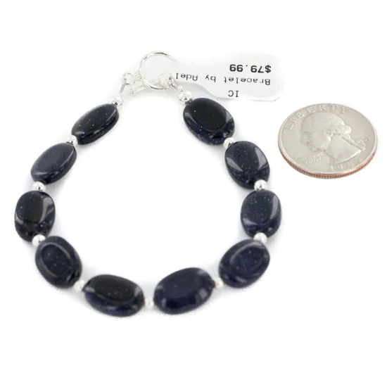 Certified Authentic Nickel Navajo Natural Purple Goldstone Native American Bracelet 13039-8