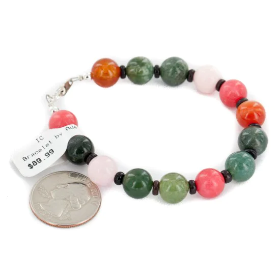 Navajo .925 Sterling Silver Bracelet with Jade, Pink Quartz and Carnelian 13038-10 Navajo .925 Sterling Silver Bracelet with Jade, Pink Quartz and Carnelian 13038-10