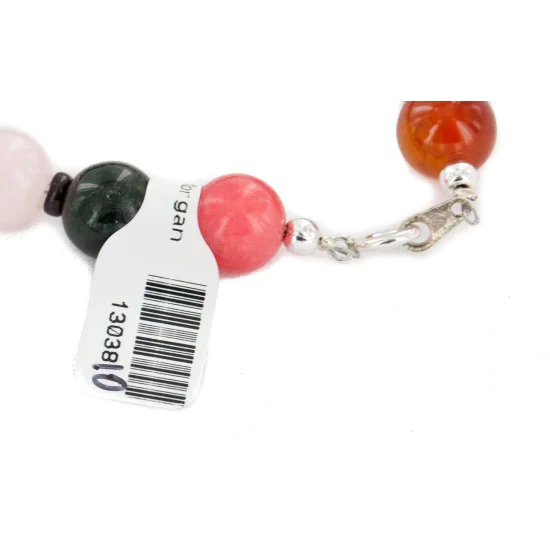 Navajo .925 Sterling Silver Bracelet with Jade, Pink Quartz and Carnelian 13038-10 Navajo .925 Sterling Silver Bracelet with Jade, Pink Quartz and Carnelian 13038-10