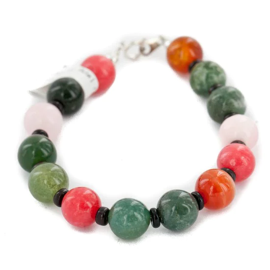 Navajo .925 Sterling Silver Bracelet with Jade, Pink Quartz and Carnelian 13038-10 Navajo .925 Sterling Silver Bracelet with Jade, Pink Quartz and Carnelian 13038-10