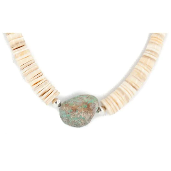 Certified Authentic .925 Sterling Silver Navajo Natural Graduated Melon Shell and Turquoise Native American Necklace 7501013-3 Certified Authentic .925 Sterling Silver Navajo Natural Graduated Melon Shell and Turquoise Native American Necklace 7501013-3