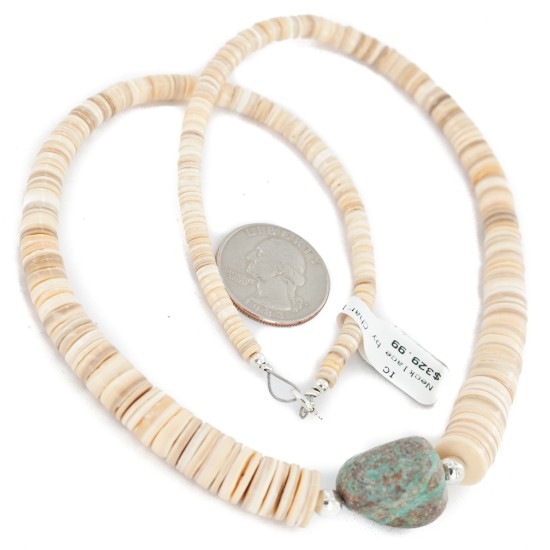 Certified Authentic .925 Sterling Silver Navajo Natural Graduated Melon Shell and Turquoise Native American Necklace 7501013-3 Certified Authentic .925 Sterling Silver Navajo Natural Graduated Melon Shell and Turquoise Native American Necklace 7501013-3