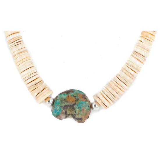 Certified Authentic Navajo .925 Sterling Silver Natural Graduated Melon Shell Turquoise Native American Necklace  7501013-2