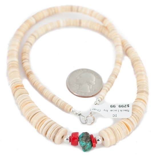 Certified Authentic Navajo .925 Sterling Silver Natural Graduated Melon Shell Turquoise Coral Native American Necklace 7501014-1 Certified Authentic Navajo .925 Sterling Silver Natural Graduated Melon Shell Turquoise Coral Native American Necklace 7501014-1