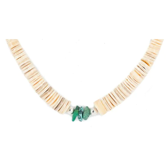 Certified Authentic Navajo .925 Sterling Silver Natural Graduated Melon Shell Turquoise Native American Necklace 7501014-2 Certified Authentic Navajo .925 Sterling Silver Natural Graduated Melon Shell Turquoise Native American Necklace 7501014-2
