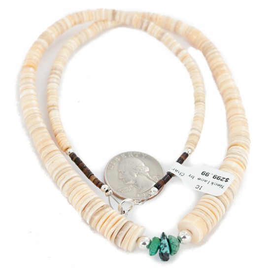 Certified Authentic Navajo .925 Sterling Silver Natural Graduated Melon Shell Turquoise Native American Necklace 7501014-2 Certified Authentic Navajo .925 Sterling Silver Natural Graduated Melon Shell Turquoise Native American Necklace 7501014-2