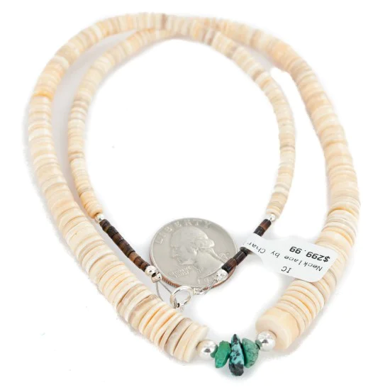 Certified Authentic Navajo .925 Sterling Silver Natural Graduated Melon Shell Turquoise Native American Necklace 7501014-2 Certified Authentic Navajo .925 Sterling Silver Natural Graduated Melon Shell Turquoise Native American Necklace 7501014-2