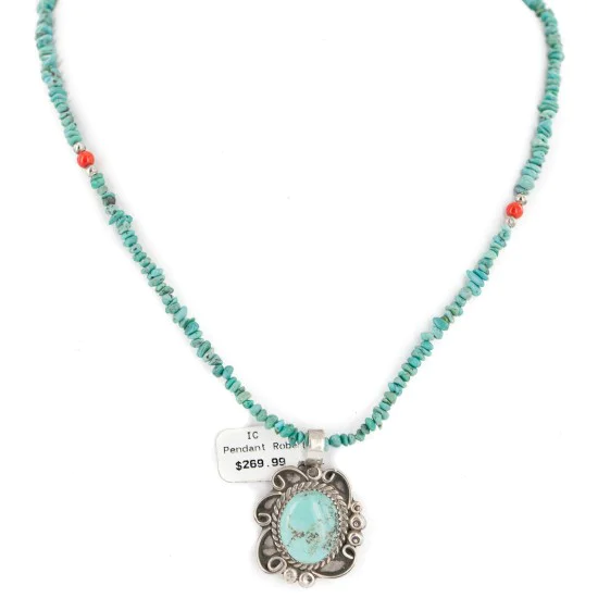 .925 Sterling Silver Certified Authentic Navajo Turquoise Coral Native American Necklace 14764-4-15360 .925 Sterling Silver Certified Authentic Navajo Turquoise Coral Native American Necklace 14764-4-15360