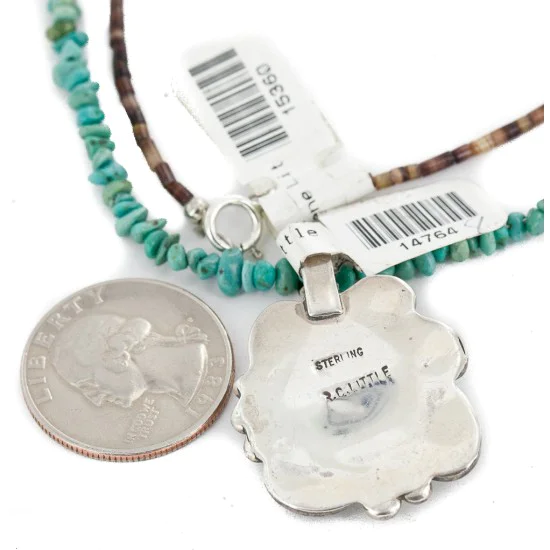 .925 Sterling Silver Certified Authentic Navajo Turquoise Coral Native American Necklace 14764-4-15360 .925 Sterling Silver Certified Authentic Navajo Turquoise Coral Native American Necklace 14764-4-15360