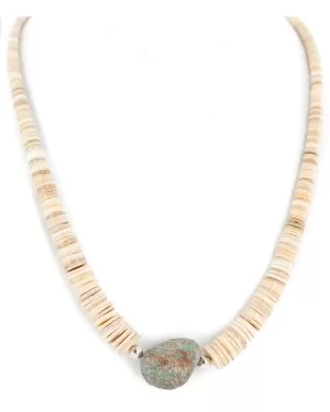 Certified Authentic .925 Sterling Silver Navajo Natural Graduated Melon Shell and Turquoise Native American Necklace 7501013-3 Certified Authentic .925 Sterling Silver Navajo Natural Graduated Melon Shell and Turquoise Native American Necklace 7501013-3