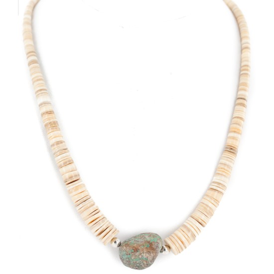 Certified Authentic .925 Sterling Silver Navajo Natural Graduated Melon Shell and Turquoise Native American Necklace 7501013-3 Certified Authentic .925 Sterling Silver Navajo Natural Graduated Melon Shell and Turquoise Native American Necklace 7501013-3