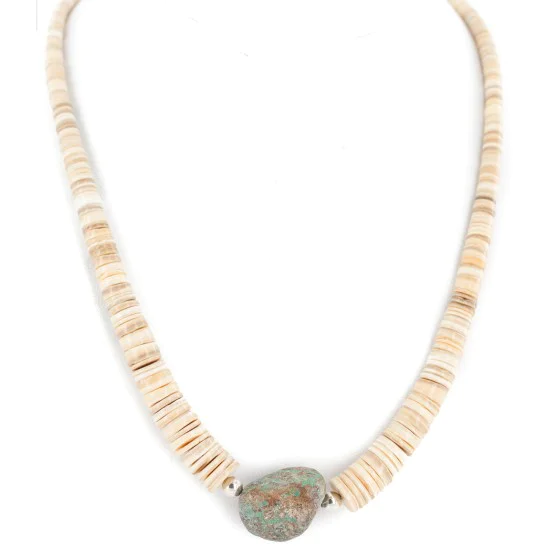 Certified Authentic .925 Sterling Silver Navajo Natural Graduated Melon Shell and Turquoise Native American Necklace 7501013-3 Certified Authentic .925 Sterling Silver Navajo Natural Graduated Melon Shell and Turquoise Native American Necklace 7501013-3