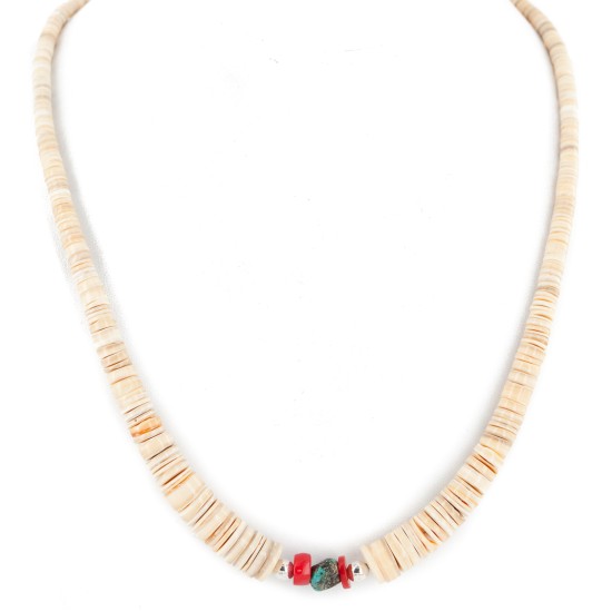 Certified Authentic Navajo .925 Sterling Silver Natural Graduated Melon Shell Turquoise Coral Native American Necklace 7501014-1 Certified Authentic Navajo .925 Sterling Silver Natural Graduated Melon Shell Turquoise Coral Native American Necklace 7501014-1