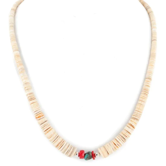 Certified Authentic Navajo .925 Sterling Silver Natural Graduated Melon Shell Turquoise Coral Native American Necklace 7501014-1 Certified Authentic Navajo .925 Sterling Silver Natural Graduated Melon Shell Turquoise Coral Native American Necklace 7501014-1
