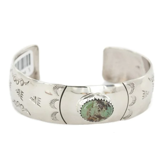 Nickel Bear Paw Navajo Handmade Certified Authentic Natural Turquoise Native American Bracelet 13034-1