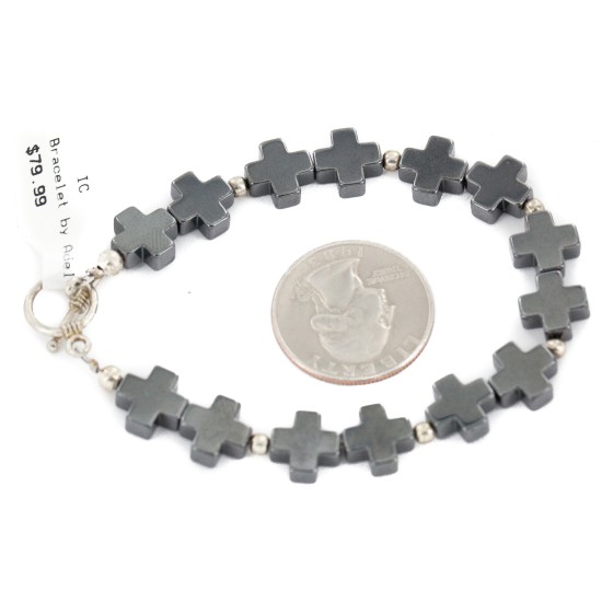 Certified Authentic Cross Nickel Navajo Natural Hematite Native American Bracelet 13048-4 All Products NB160131210457 13048-4 (by LomaSiiva)