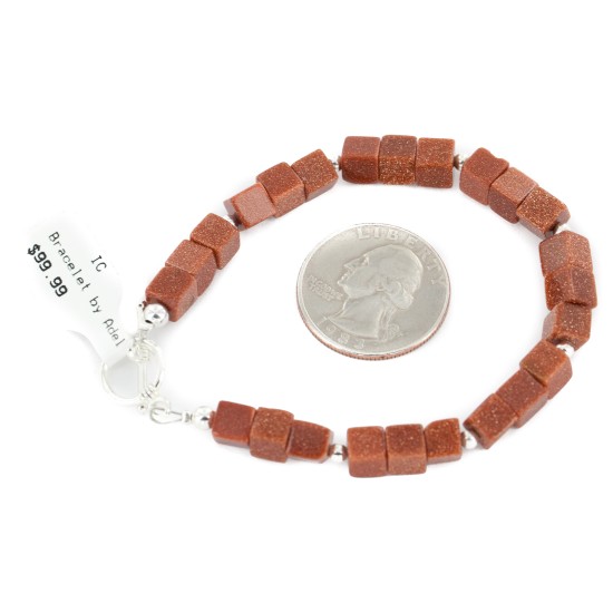 Certified Authentic Nickel Navajo Natural Goldstone Native American Bracelet 13047-1 All Products NB160131211823 13047-1 (by LomaSiiva)