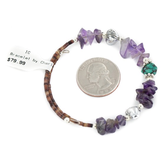 Certified Authentic Heart Navajo Natural Turquoise Amethyst Heishi Adjustable Wrap Native American Bracelet 13049-15 Certified Authentic Heart Navajo Natural Turquoise Amethyst Heishi Adjustable Wrap Native American Bracelet 13049-15