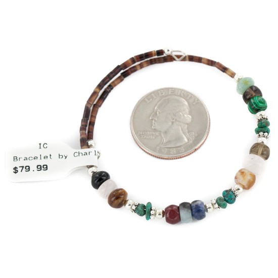 Certified Authentic Navajo Natural Turquoise Malachite Quartz Heishi Adjustable Wrap Native American Bracelet 13049-17 Certified Authentic Navajo Natural Turquoise Malachite Quartz Heishi Adjustable Wrap Native American Bracelet 13049-17