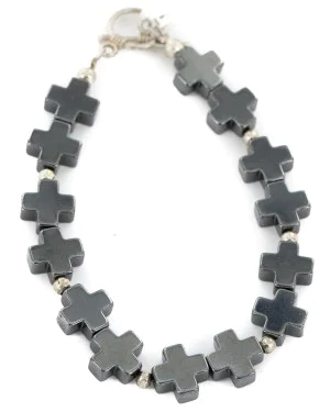 Certified Authentic Cross Nickel Navajo Natural Hematite Native American Bracelet 13048-4 Certified Authentic Cross Nickel Navajo Natural Hematite Native American Bracelet 13048-4