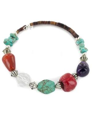 Certified Authentic Navajo Natural Turquoise Coral Amethyst Agate Heishi Adjustable Wrap Native American Bracelet 13049-14 Certified Authentic Navajo Natural Turquoise Coral Amethyst Agate Heishi Adjustable Wrap Native American Bracelet 13049-14