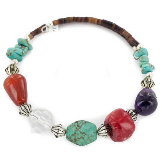 Certified Authentic Navajo Natural Turquoise Coral Amethyst Agate Heishi Adjustable Wrap Native American Bracelet 13049-14 Certified Authentic Navajo Natural Turquoise Coral Amethyst Agate Heishi Adjustable Wrap Native American Bracelet 13049-14