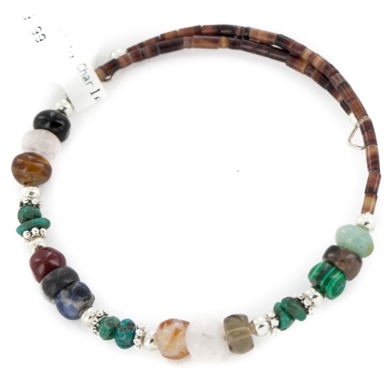 Certified Authentic Navajo Natural Turquoise Malachite Quartz Heishi Adjustable Wrap Native American Bracelet 13049-17 Certified Authentic Navajo Natural Turquoise Malachite Quartz Heishi Adjustable Wrap Native American Bracelet 13049-17