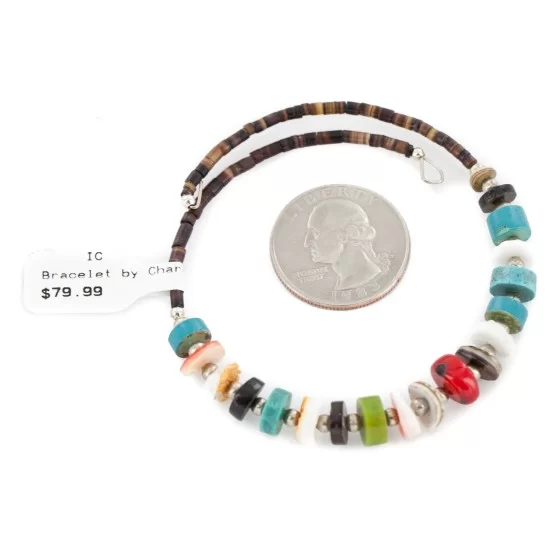 Certified Authentic Navajo Natural Turquoise Gaspeite Coral Heishi Adjustable Wrap Native American Bracelet 13037-2 Certified Authentic Navajo Natural Turquoise Gaspeite Coral Heishi Adjustable Wrap Native American Bracelet 13037-2