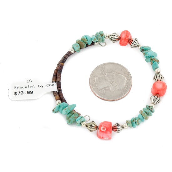 Certified Authentic Navajo Natural Turquoise Coral Heishi Adjustable Wrap Native American Bracelet 13037-13 Certified Authentic Navajo Natural Turquoise Coral Heishi Adjustable Wrap Native American Bracelet 13037-13