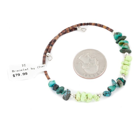 Certified Authentic Navajo Natural Turquoise Gaspeite Heishi Adjustable Wrap Native American Bracelet 13037-7 Certified Authentic Navajo Natural Turquoise Gaspeite Heishi Adjustable Wrap Native American Bracelet 13037-7