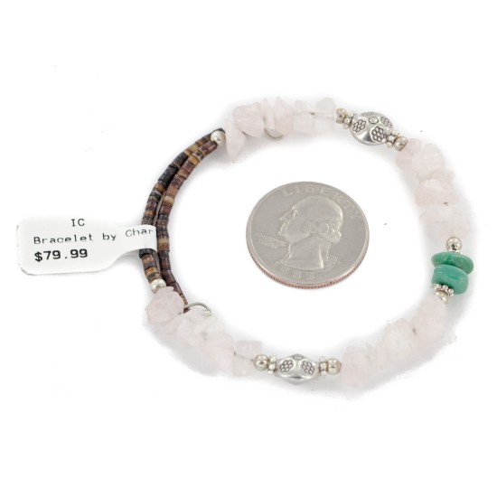 Certified Authentic Navajo Natural Turquoise Pink Quartz Heishi Adjustable Wrap Native American Bracelet 13037-3 Certified Authentic Navajo Natural Turquoise Pink Quartz Heishi Adjustable Wrap Native American Bracelet 13037-3