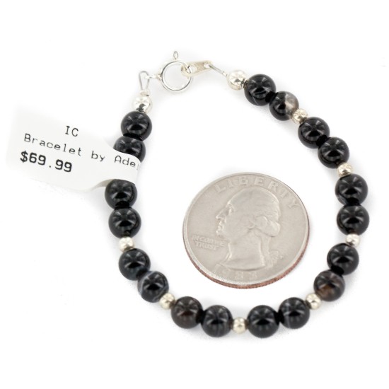 Certified Authentic .925 Sterling Silver Navajo Natural Black Agate Native American Bracelet 13040-3 Certified Authentic .925 Sterling Silver Navajo Natural Black Agate Native American Bracelet 13040-3