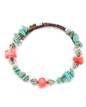 Certified Authentic Navajo Natural Turquoise Coral Heishi Adjustable Wrap Native American Bracelet 13037-13 Certified Authentic Navajo Natural Turquoise Coral Heishi Adjustable Wrap Native American Bracelet 13037-13