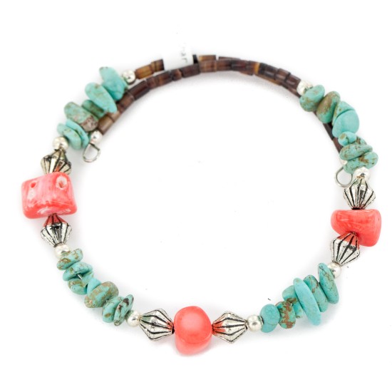 Certified Authentic Navajo Natural Turquoise Coral Heishi Adjustable Wrap Native American Bracelet 13037-13 Certified Authentic Navajo Natural Turquoise Coral Heishi Adjustable Wrap Native American Bracelet 13037-13