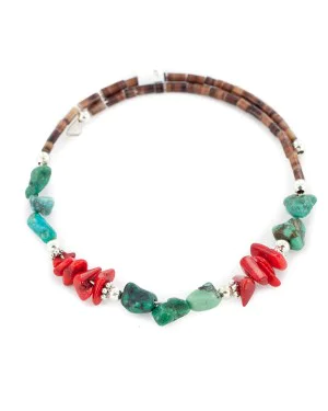 Navajo Natural Turquoise Coral Heishi Adjustable Wrap Bracelet 13037-6 Navajo Natural Turquoise Coral Heishi Adjustable Wrap Bracelet 13037-6