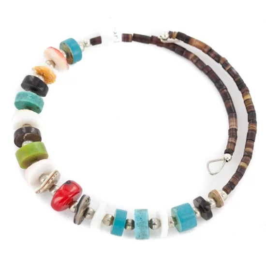 Certified Authentic Navajo Natural Turquoise Gaspeite Coral Heishi Adjustable Wrap Native American Bracelet 13037-2 Certified Authentic Navajo Natural Turquoise Gaspeite Coral Heishi Adjustable Wrap Native American Bracelet 13037-2