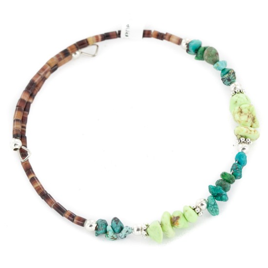 Certified Authentic Navajo Natural Turquoise Gaspeite Heishi Adjustable Wrap Native American Bracelet 13037-4