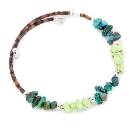 Certified Authentic Navajo Natural Turquoise Gaspeite Heishi Adjustable Wrap Native American Bracelet 13037-7 Certified Authentic Navajo Natural Turquoise Gaspeite Heishi Adjustable Wrap Native American Bracelet 13037-7