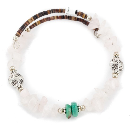Certified Authentic Navajo Natural Turquoise Pink Quartz Heishi Adjustable Wrap Native American Bracelet 13037-3 Certified Authentic Navajo Natural Turquoise Pink Quartz Heishi Adjustable Wrap Native American Bracelet 13037-3