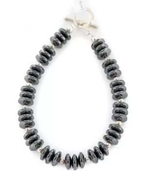 Certified Authentic Nickel Navajo Natural Hematite Native American Bracelet 13038-3