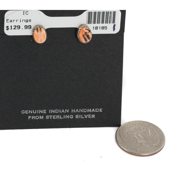Handmade Navajo Certified Authentic .925 Sterling Silver Spiny Oyster Native American Stud Earrings 18185-1 Handmade Navajo Certified Authentic .925 Sterling Silver Spiny Oyster Native American Stud Earrings 18185-1
