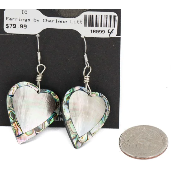 Inlay Heart Navajo Certified Authentic .925 Sterling Silver Hooks Natural Abalone Native American Dangle Earrings 18099-4 Inlay Heart Navajo Certified Authentic .925 Sterling Silver Hooks Natural Abalone Native American Dangle Earrings 18099-4