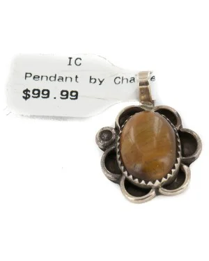 Certified Authentic .925 Sterling Silver Navajo Handmade Natural Tigers Eye Native American Pendant 18173-1 Certified Authentic .925 Sterling Silver Navajo Handmade Natural Tigers Eye Native American Pendant 18173-1