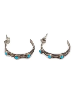 Certified Authentic Navajo .925 Sterling Silver Sterling Silver Turquoise Hoop Native American Earrings 18185-9 Certified Authentic Navajo .925 Sterling Silver Sterling Silver Turquoise Hoop Native American Earrings 18185-9