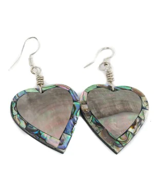 Inlay Heart Certified Authentic Navajo .925 Sterling Silver Hooks Natural Abalone Native American Dangle Earrings 18099-6 Inlay Heart Certified Authentic Navajo .925 Sterling Silver Hooks Natural Abalone Native American Dangle Earrings 18099-6