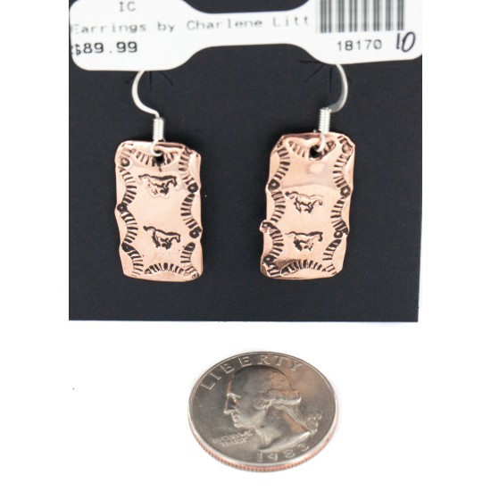 Handmade Certified Authentic Horse Navajo Pure Copper Dangle Native American Earrings 18170-10 All Products NB160204004115 18170-10 (by LomaSiiva)