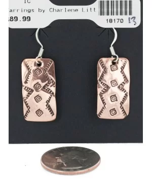 Handmade Certified Authentic Pure Copper Navajo Native American Dangle Earrings 18170-13