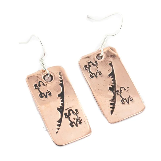 Certified Authentic Handmade Navajo Geco Pure Copper Dangle Native American Earrings 18168 Certified Authentic Handmade Navajo Geco Pure Copper Dangle Native American Earrings 18168